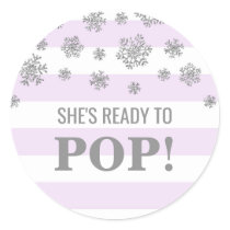 She's Ready to Pop Purple Stripe Silver Snowflakes Classic Round Sticker