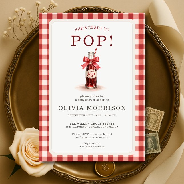 She's Ready to Pop Red Gingham Baby Shower Invitation (Creator Uploaded)