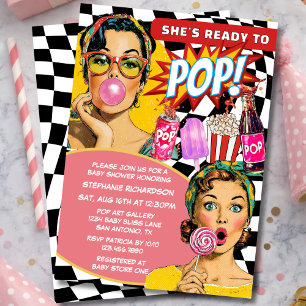 She's Ready To Pop Retro Art Soda Girl Baby Shower Invitation