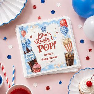 She's Ready to Pop Soda Blue Gingham Baby Shower Napkins
