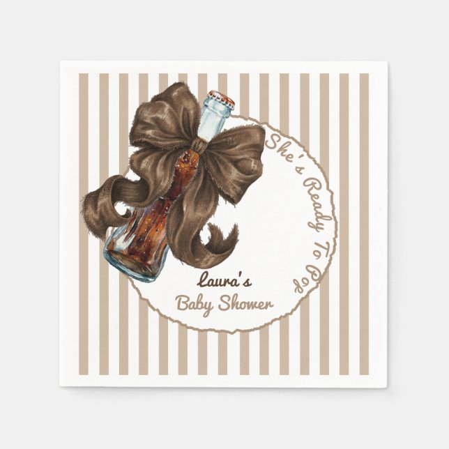 She's Ready To Pop Soda Bow Baby Shower Napkins (Front)