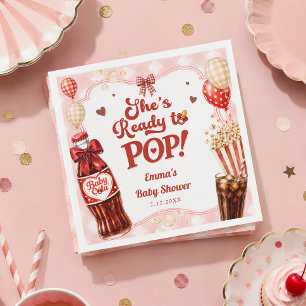 She's Ready to Pop Soda Gingham Baby Shower Napkins