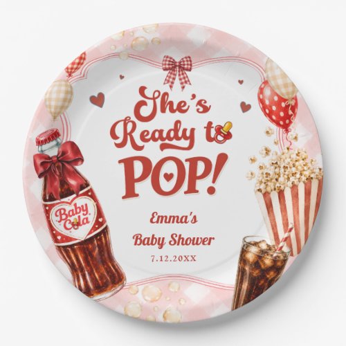 She's Ready to Pop Soda Gingham Baby Shower Paper Plates