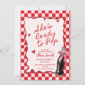 She's Ready to Pop Soda pink & red Baby Shower Invitation