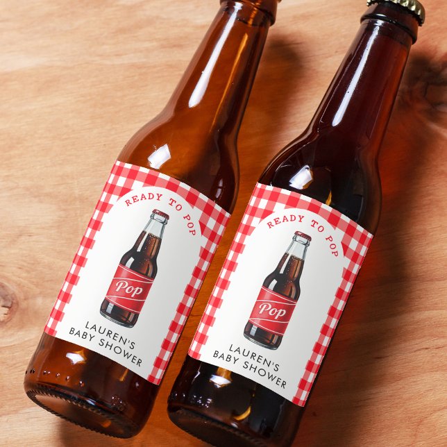 She's Ready to Pop Soda Plaid Red Baby Shower Beer Bottle Label (She's Ready to Pop Soda Plaid Red Baby Shower Beer Bottle Label
)