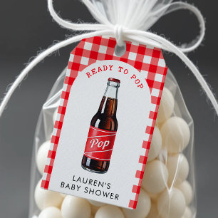 She's Ready To Pop Soda Plaid Red Baby Shower Gift Tags