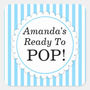 She's Ready to Pop Square sticker - Blue Stripes