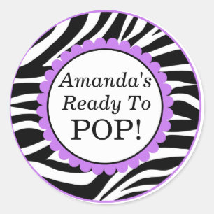 She's Ready to Pop, Zebra Print Baby Shower Classic Round Sticker