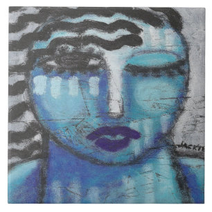 She's So Cold Abstract Acrylic Portrait on OSB  Ceramic Tile