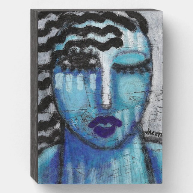 She's So Cold Abstract Acrylic Portrait on OSB  Wooden Box Sign (Front Vertical)