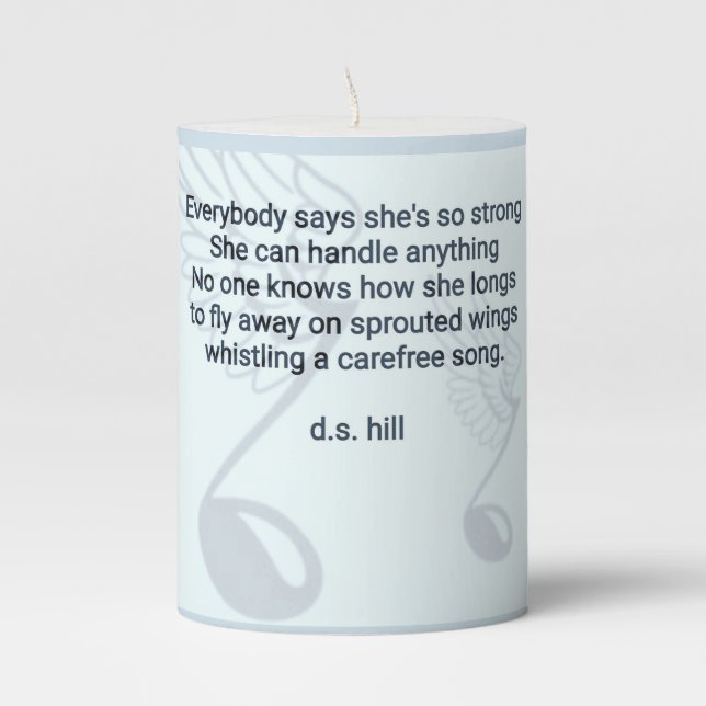 "She's so Strong" poem on candle (Front)