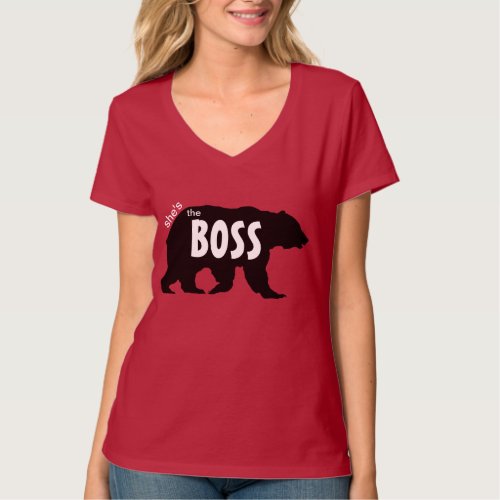 Shes the Boss Grizzly Bear Silhouette T_Shirt