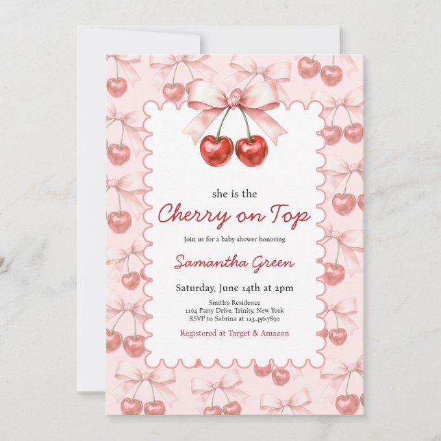 She's the Cherry on Top Baby Shower Invitation (Front)