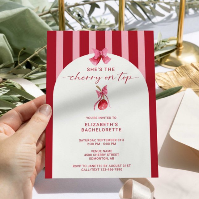 She's the Cherry on Top Bachelorette Party Invitation (Creator Uploaded)