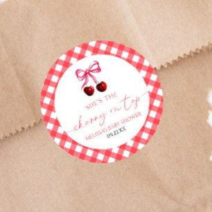 She's The Cherry On Top Bow Cherry Baby Shower Classic Round Sticker
