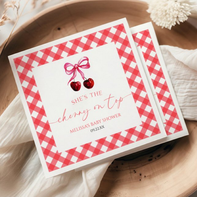 She's The Cherry On Top Bow Cherry Baby Shower Napkins (Creator Uploaded)