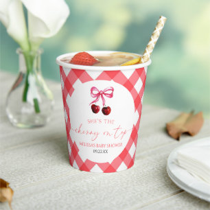 She's The Cherry On Top Bow Cherry Baby Shower Paper Cups