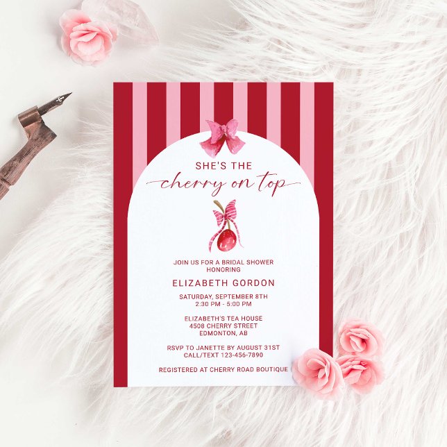 She's the Cherry on Top Bridal Shower Coquette Invitation (Creator Uploaded)