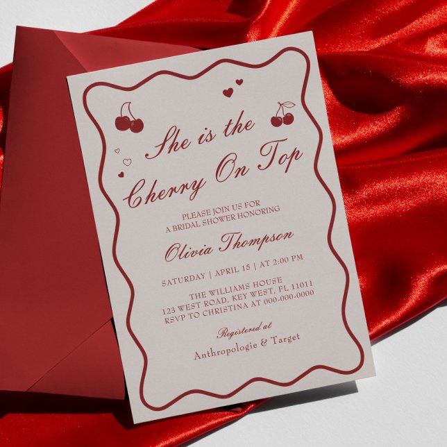 She's The Cherry On Top Bridal Shower Invitation (Creator Uploaded)