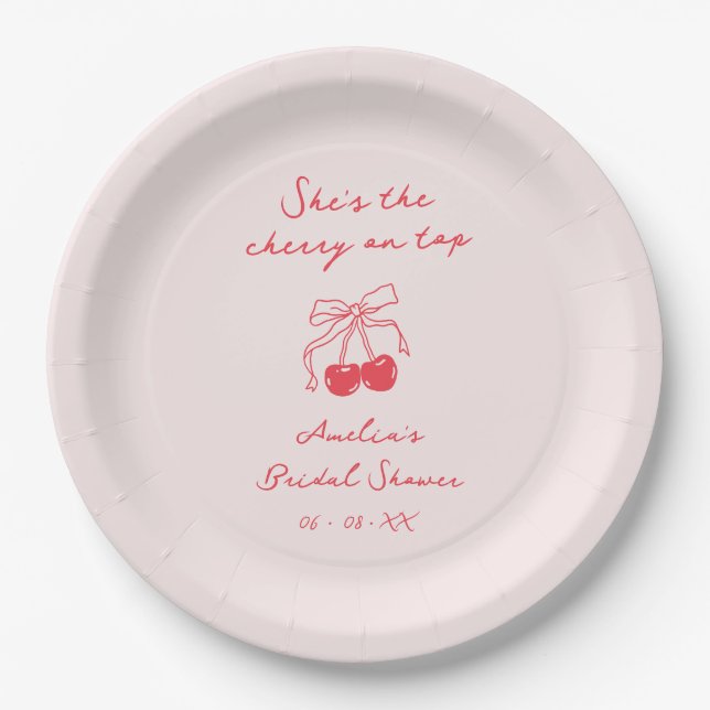 She's the Cherry on Top Bridal Shower Paper Plates (Front)