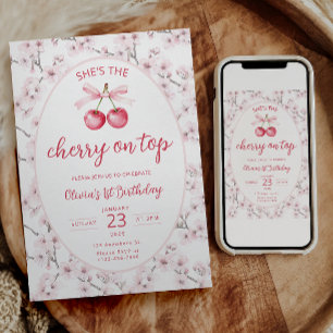 She's The Cherry On Top First Birthday Invitation