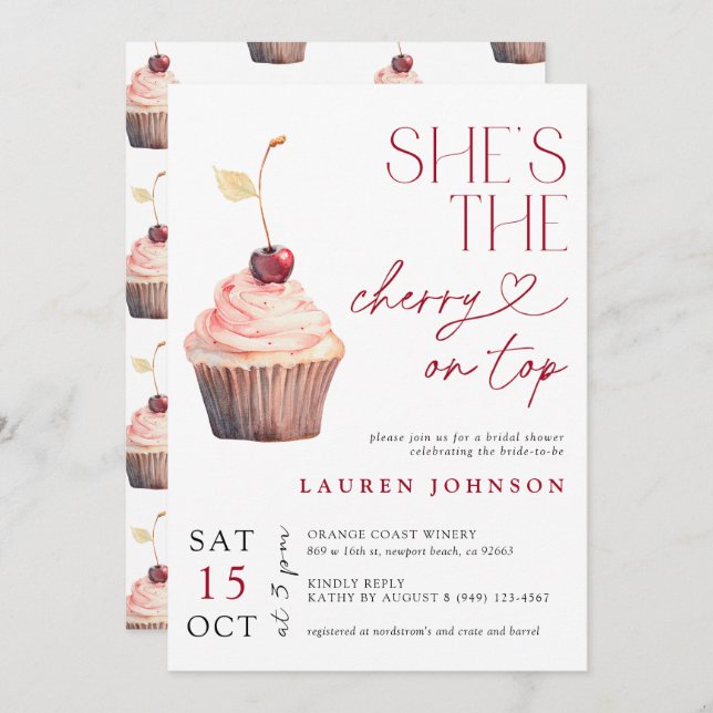 She's the Cherry on Top Modern Bridal Invitation (Front/Back)