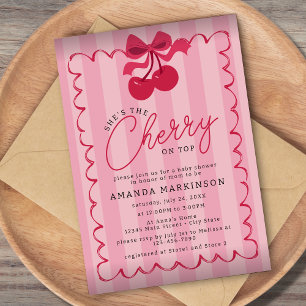 She's the Cherry on Top Pink Baby Shower Invitation