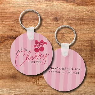 She's the Cherry on Top Pink Baby Shower Keychain