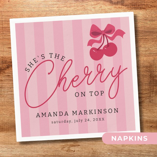 She's the Cherry on Top Pink Baby Shower Napkins (Creator Uploaded)