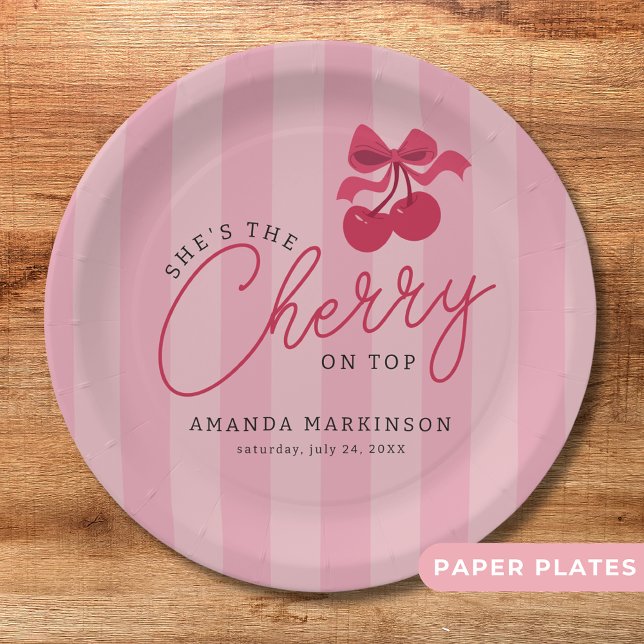 She's the Cherry on Top Pink Baby Shower Paper Plates (Creator Uploaded)
