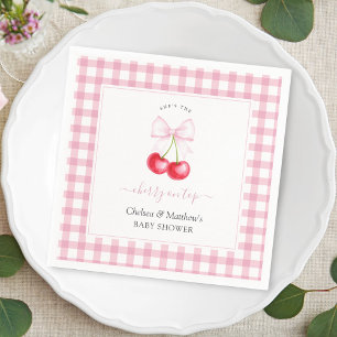 She's The Cherry On Top Pink Bow Baby Shower Napkins