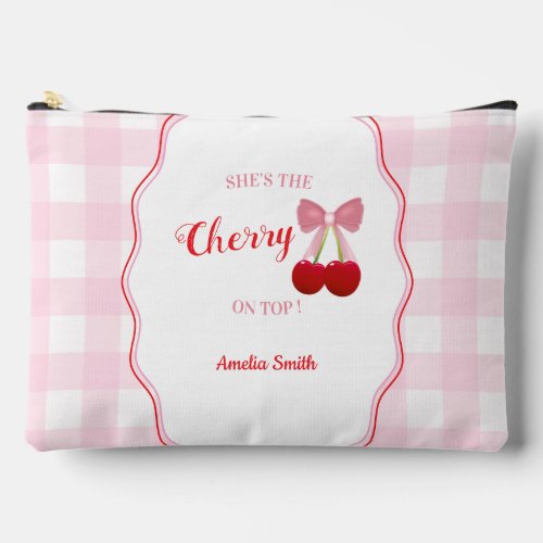 She's The Cherry On Top Pink Bow Bridal Shower Accessory Pouch