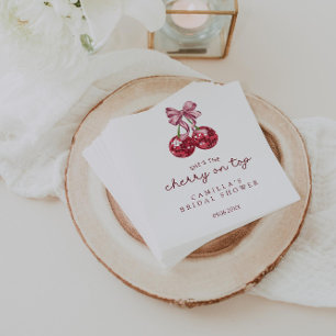 She's The Cherry On Top Pink Bow Bridal Shower Napkins