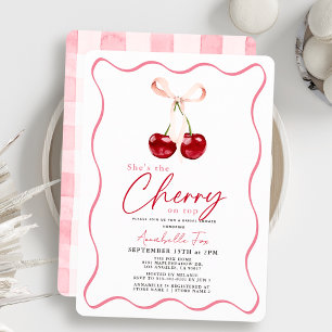 She's the Cherry on Top Pink Gingham Bridal Shower Invitation