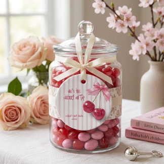 She's The Cherry On Top Red Pink Bow Baby Shower Favor Tags