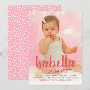 She's Turning One Pink Girl's First Birthday Photo Invitation