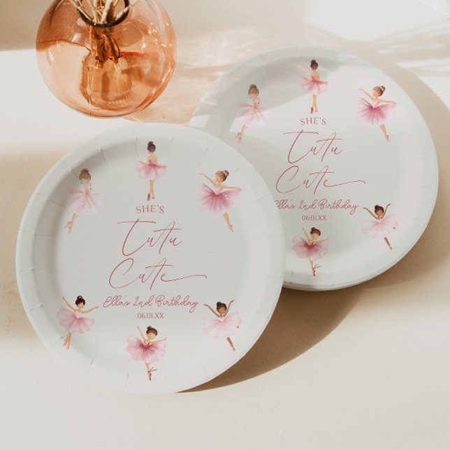 She's Tutu Cute Pink Ballerina 2nd Birthday Party Paper Plates (Creator Uploaded)