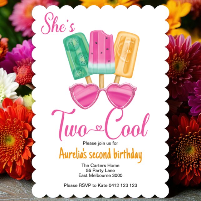 She's Two Cool Cute First Birthday Popsicle  Invitation (Creator Uploaded)