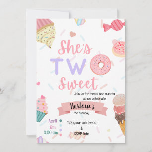 She's Two sweet Birthday invitation 
