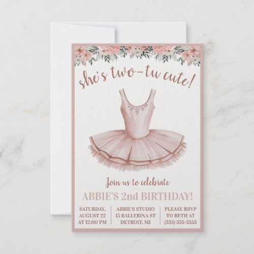 Shes Two_Tu Cute  Ballerina 2nd Birthday Themed Invitation