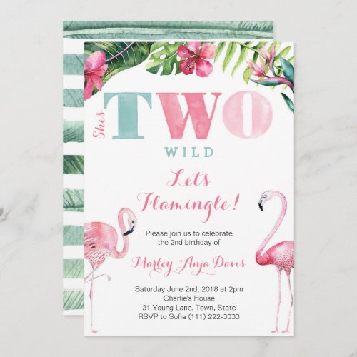 Shes TWO wild 2nd birthday Flamingo Party Cards