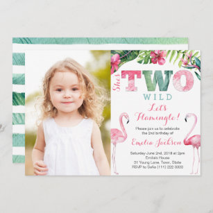 she's TWO wild Flamingo Birthday Party PhotoCard Invitation