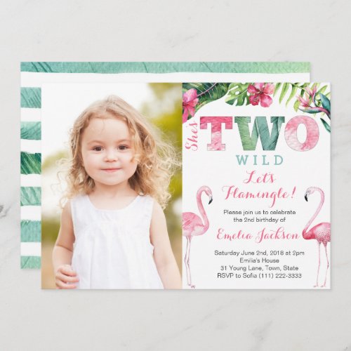 shes TWO wild Flamingo Birthday Party PhotoCard Invitation