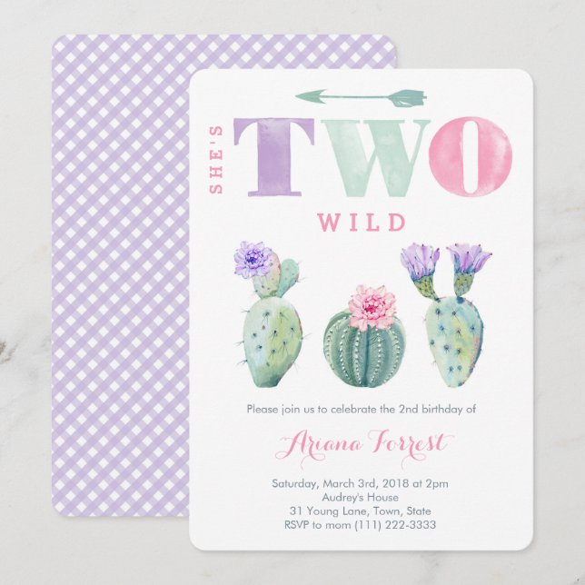 She's TWO wild In TWO the wild 2nd Birthday Party Invitation (Front/Back)