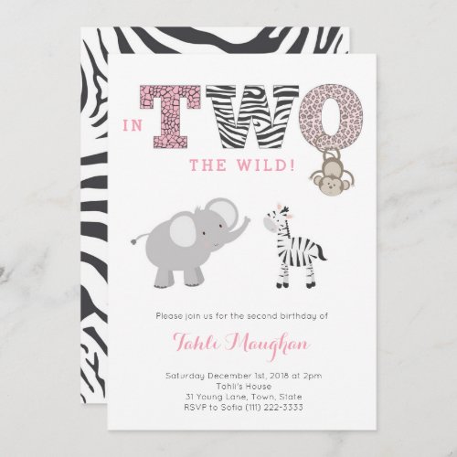 Shes TWO Wild Safari 2nd Birthday Party for Girl Invitation