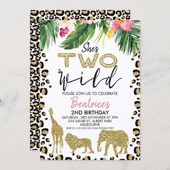 She's Two Wild Second Birthday Invitation (Front/Back)