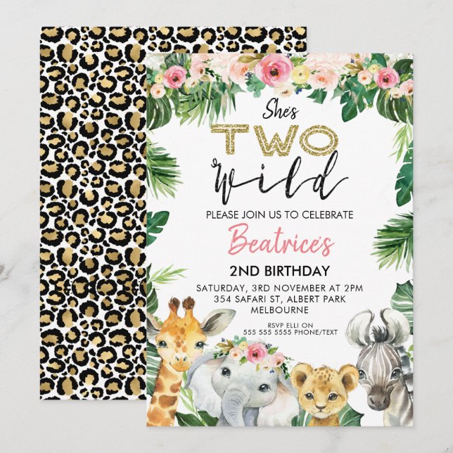 She's Two Wild With Second Lion Birthday Invitation (Front/Back)