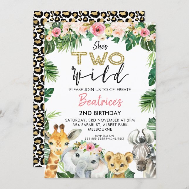 She's Two Wild With Second Lion Birthday Invitation (Front/Back)