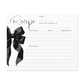 She's Tying the Knot Black Bow Bridal Recipe Card