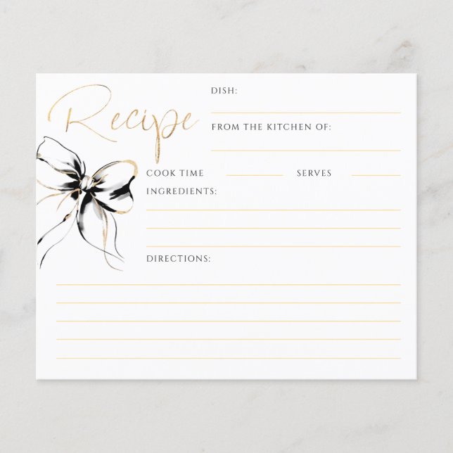 She's Tying the Knot Black Bow Bridal Recipe Card (Front)